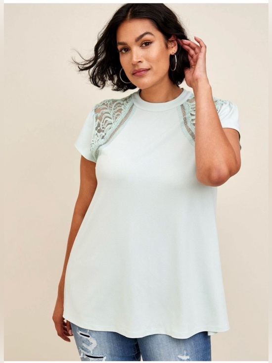 torrid Tops - Torrid Studio Crepe Jersey Mock Neck Lace Inset Top